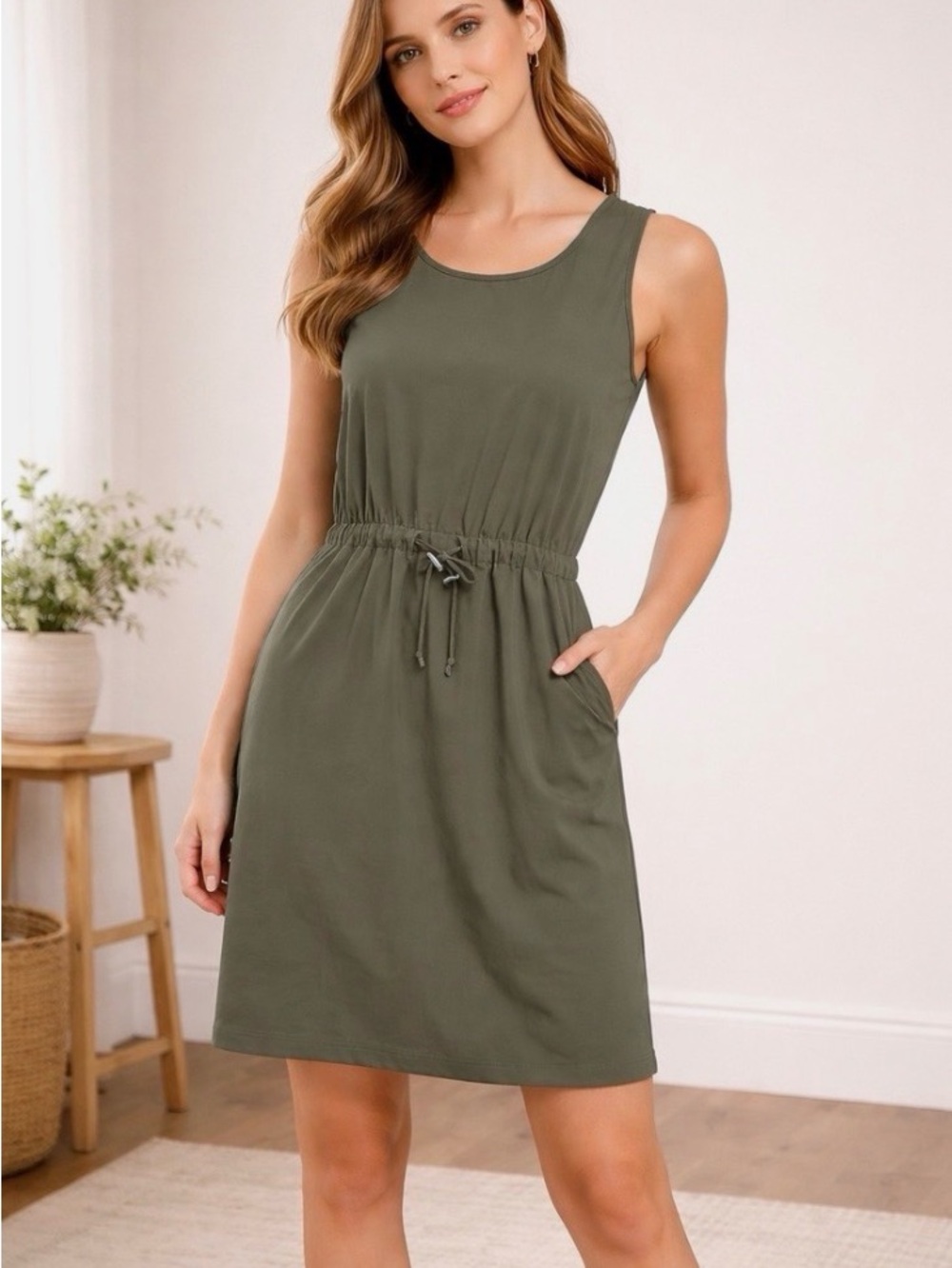 J.Jill Fit Olive Sleeveless Dress Drawstring Waist - XL